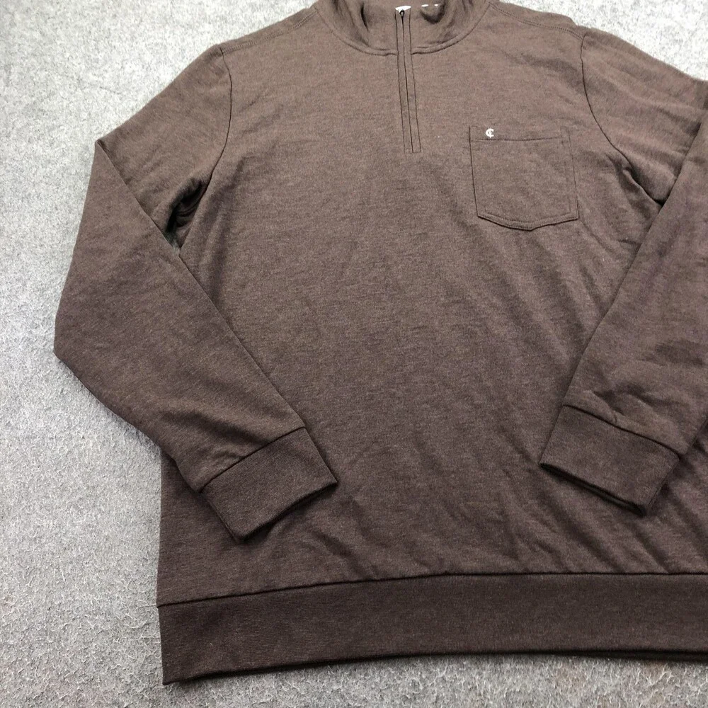 Criquet Sweater Mens Large Brown 1/4 Zip Pullover Knit Mock Neck Pocket Logo